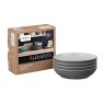 Denby Elements Fossil Grey Set of 4 Pasta Bowls image of the bowls with box on a white background