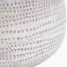 Alina White Dot Design Small Stoneware Table Lamp with Natural Linen Shade close up image of the lamp on a white background