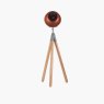 Larkin Grey Metal And Natural Wood Tripod Film Table Lamp front on image of the lamp on a white background