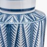 Samara Blue And White Aztec Pattern Ceramic Table Lamp close up of the lamp on a white background