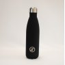 JT Fitness Black Stainless Steel 500ml Water Bottle image of the bottle on a beige background