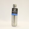 JT Fitness Brushed Stainless Steel 500ml Water Bottle image of the bottle with label on a beige background
