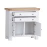 Holkham Oak Small Sideboard angled image of the sideboard with drawers and doors open on a white background