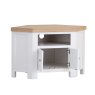 Holkham Oak Corner TV Unit front on image of the unit with doors open on a white background
