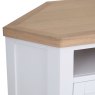 Holkham Oak Corner TV Unit close up image of the top of the unit on a white background