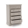 Mabel Taupe 8 Drawer Tall Chest angled image of the chest with open drawers on a white background
