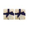 The Humble Hare Hairy Highland Coaster Pair image of the coasters in ribbon on a white background