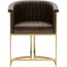 Brown Leather And Gold Metal Chair front on image of the chair on a white background