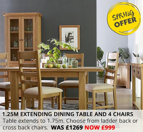 Norfolk Oak Spring Offer - 1.25m Dining Set with extending table and 4 chairs, only £999