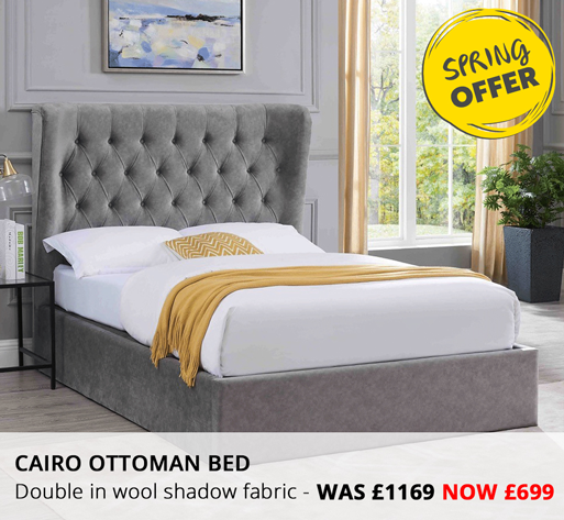 Spring Offer - Cairo Ottoman bed, double in wool shadow fabric - was £1169 Now £699