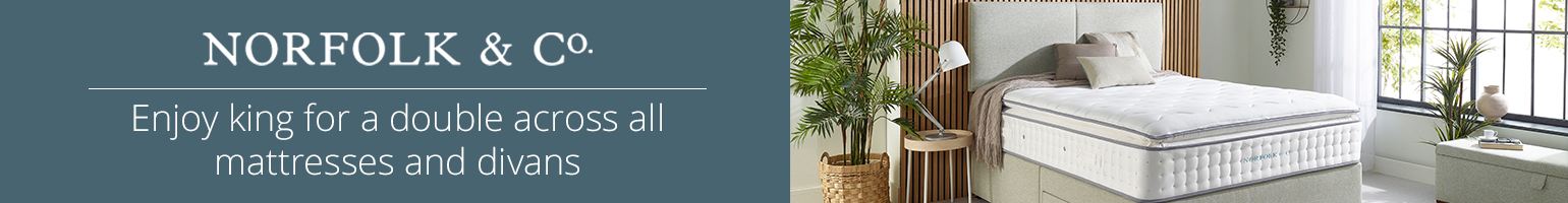 Enjoy King for a double on all Norfolk & Co Divans & Mattresses