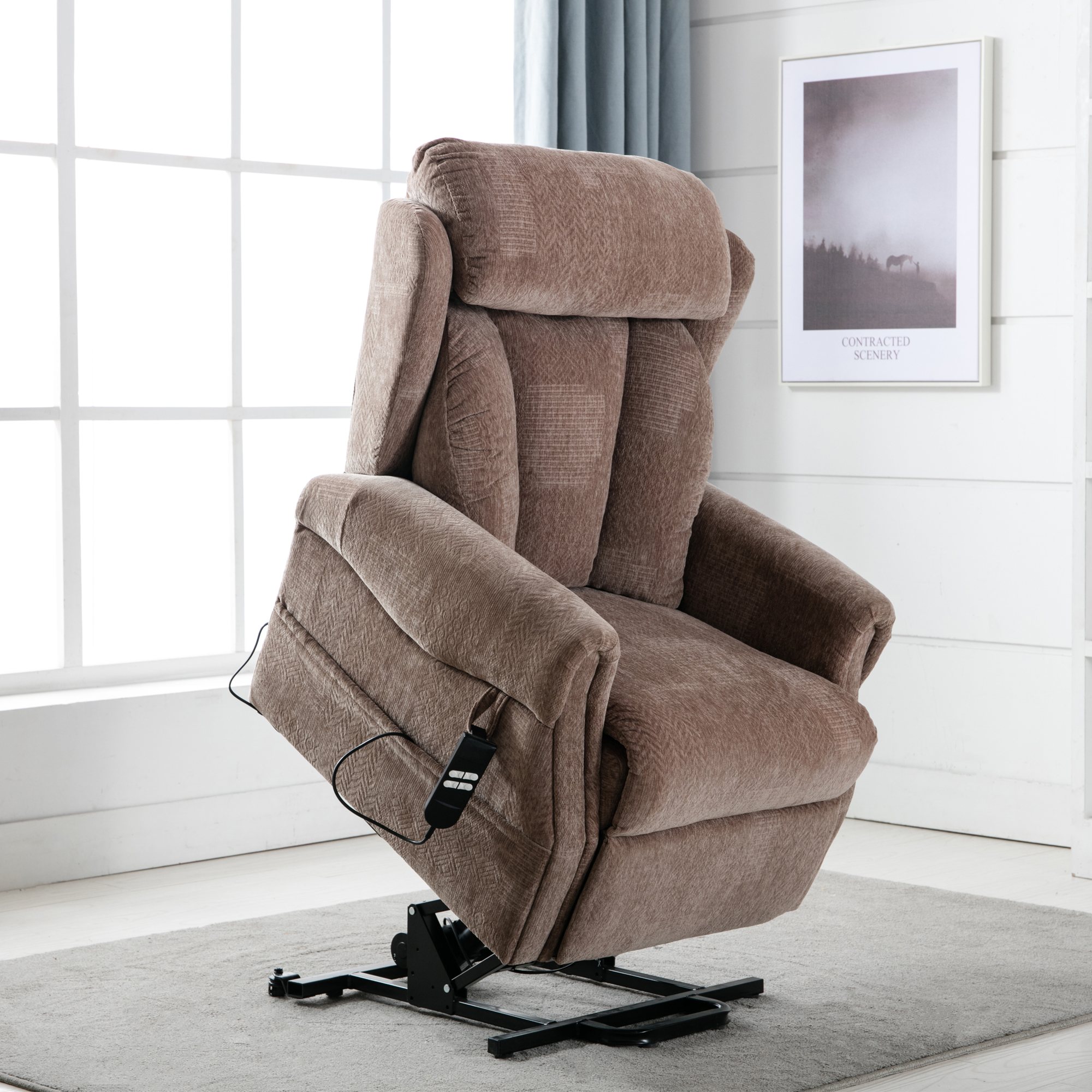 Goergia Dual Motor Lift and Rise Recliner Chair In Fawn Fabric Aldiss