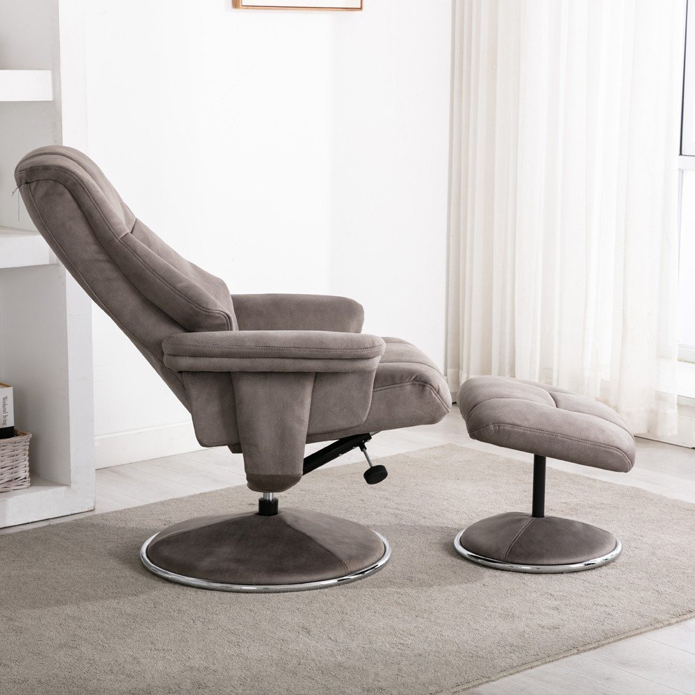 Denver Swivel Recliner Chair & Stool Set In Rhino Fabric Aldiss