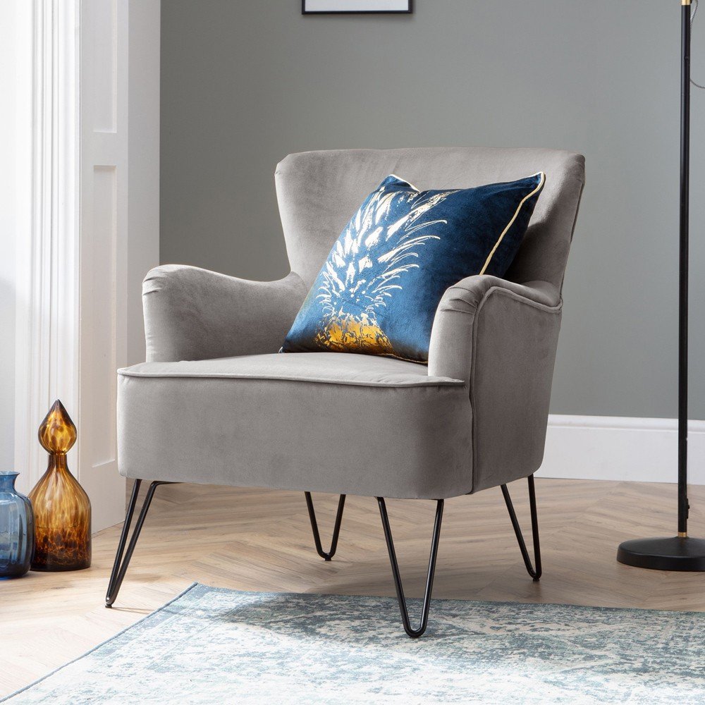 Grey Fabric Big Pillow Accent Chair