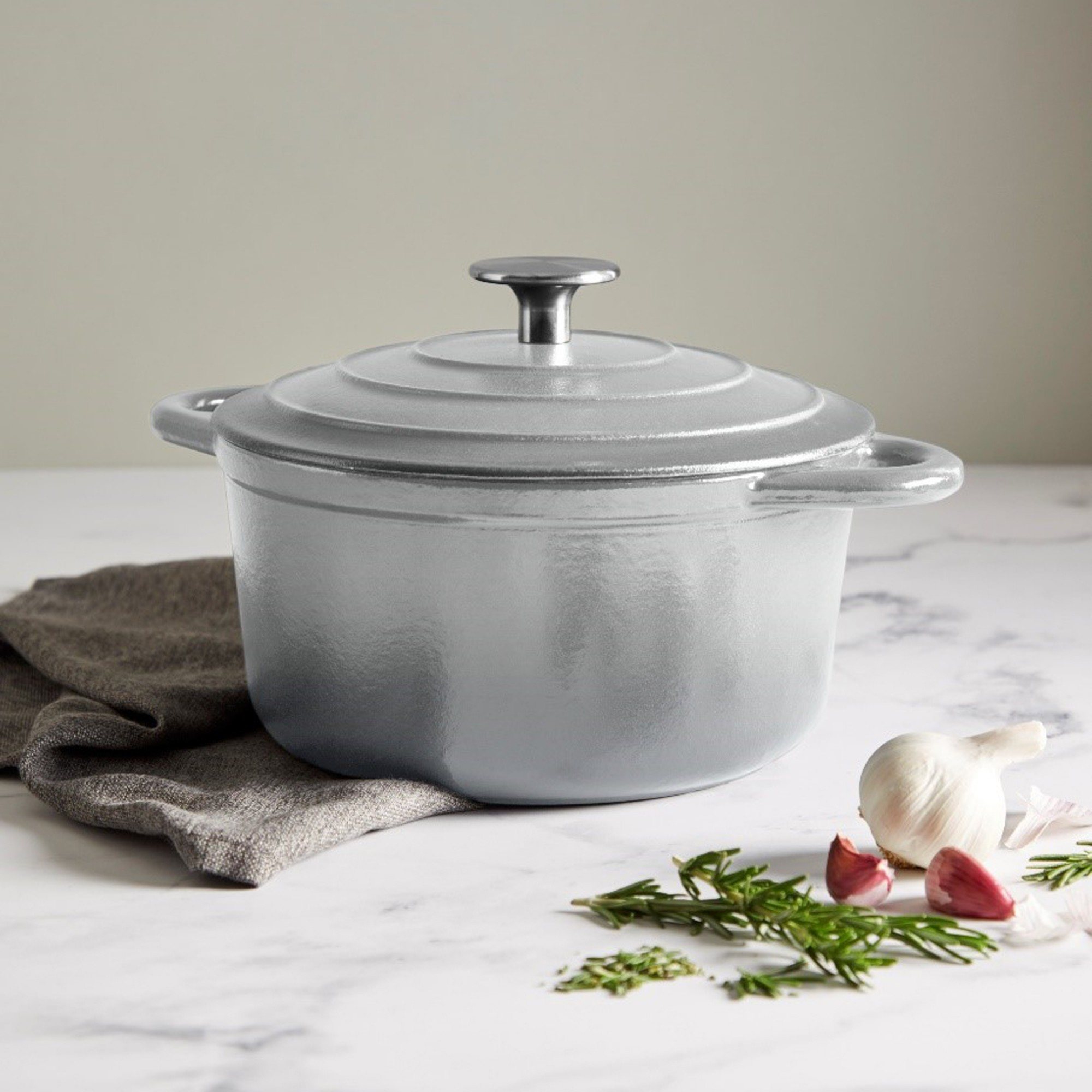Simply Home Cast Iron 5.2L Round Casserole Grey Aldiss