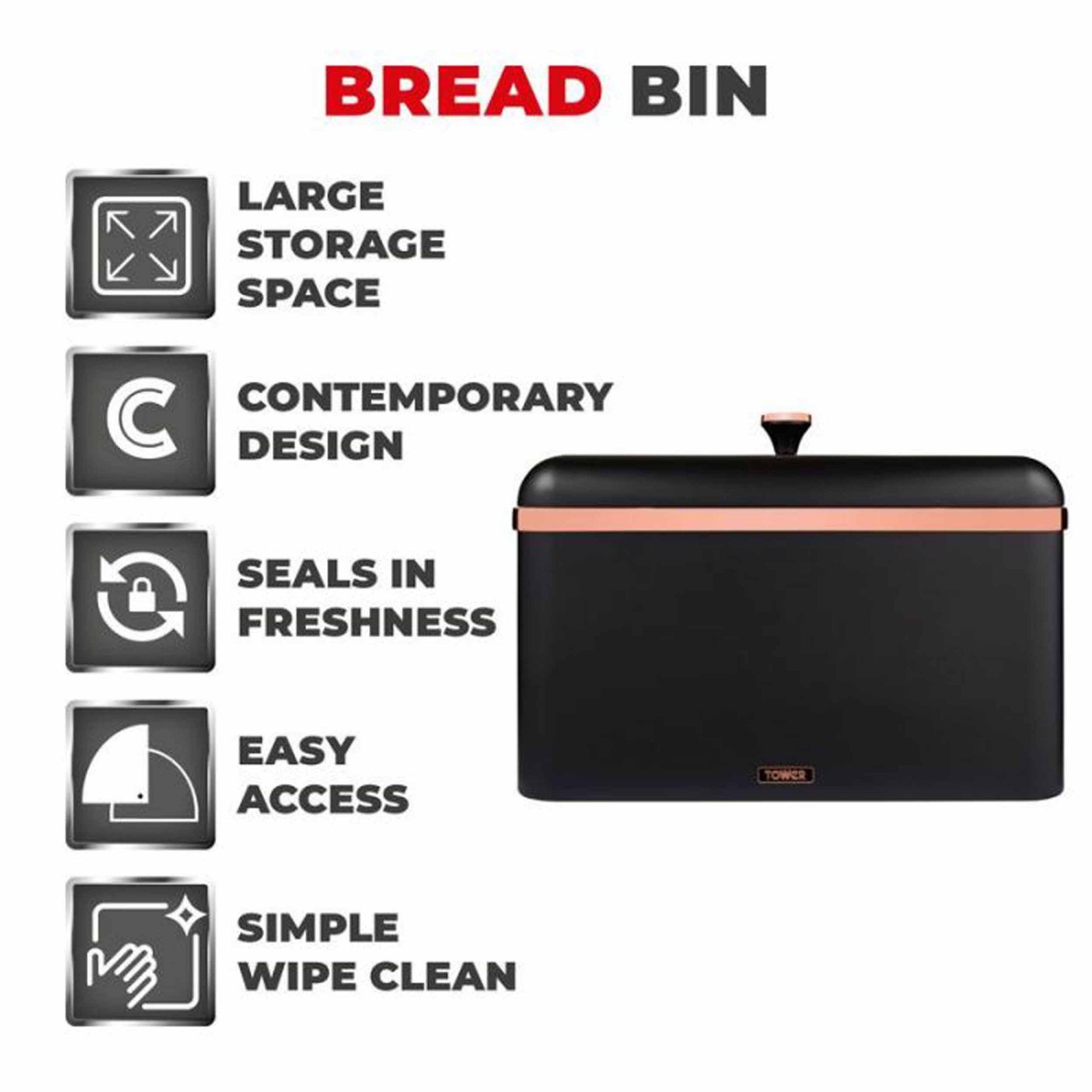 Tower Cavaletto Bread Bin Black Aldiss