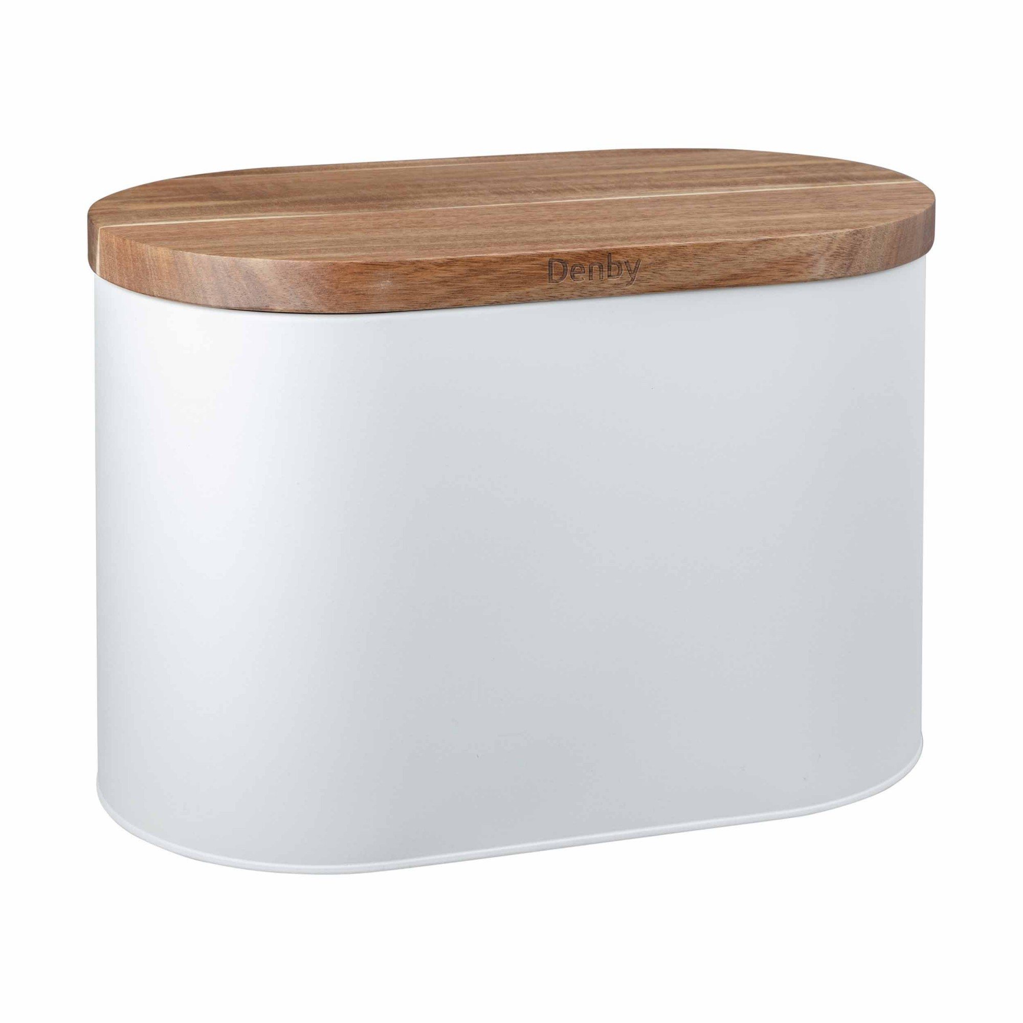 Denby White Bread Bin with Acacia Lid Aldiss