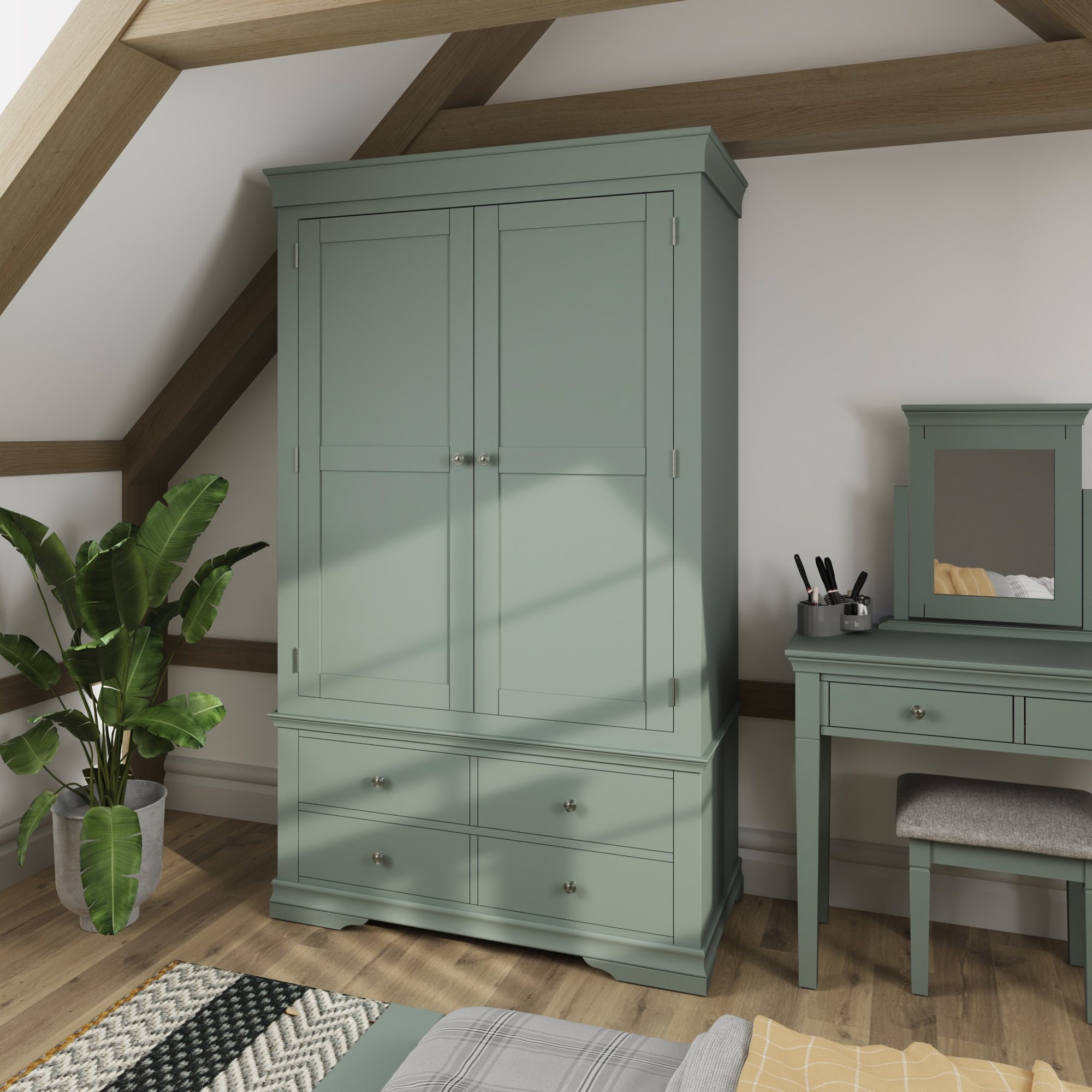 Sorrento 2 Door 2 Drawer Wardrobe in Green Aldiss of Norfolk