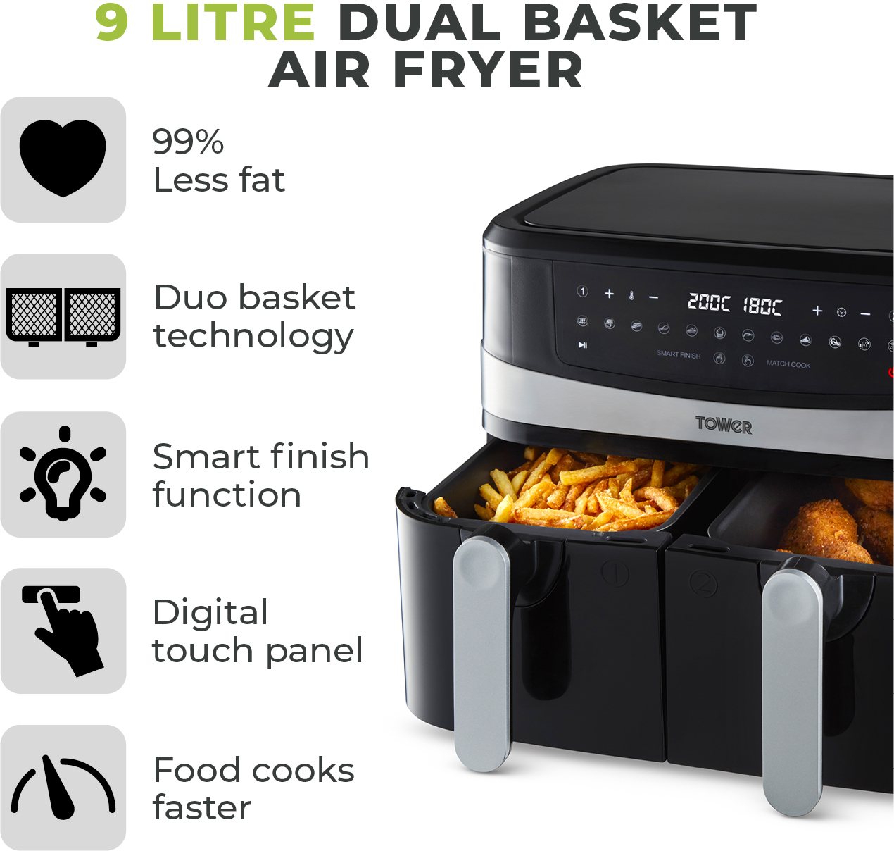 Tower Air Fryer Dual Basket 9L | Aldiss of Norfolk