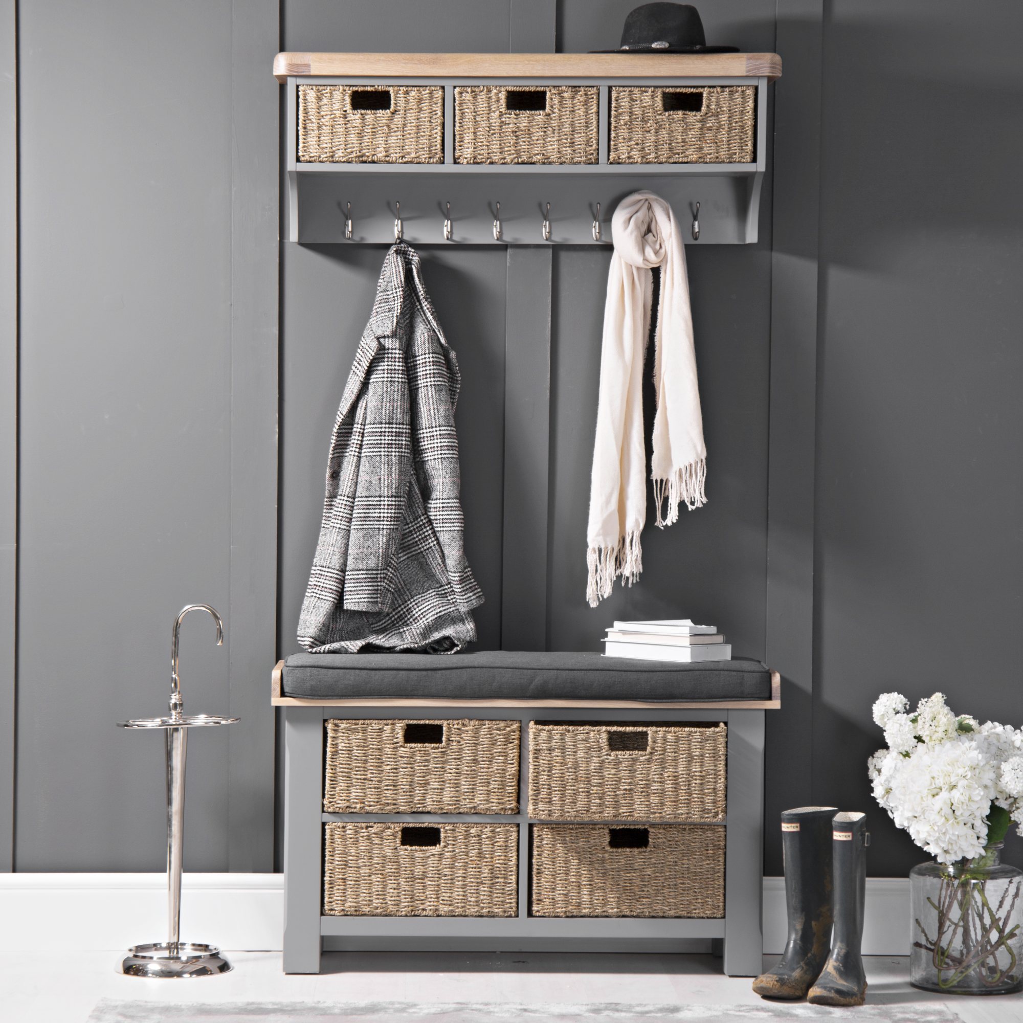 Chatsworth Oak Grey Large Hall Bench Top Aldiss of Norfolk