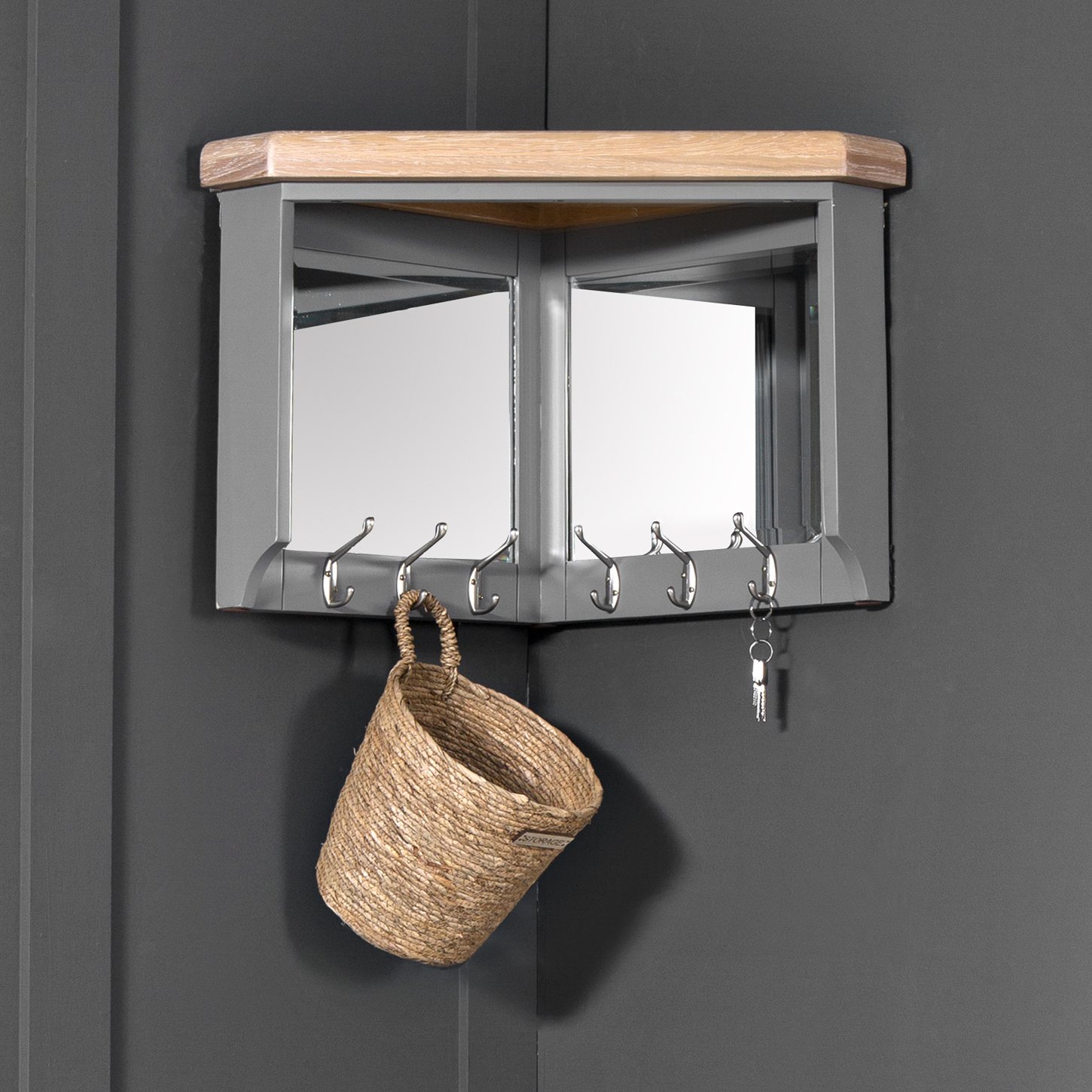 Chatsworth Oak Grey Corner Hall Bench Top Aldiss of Norfolk