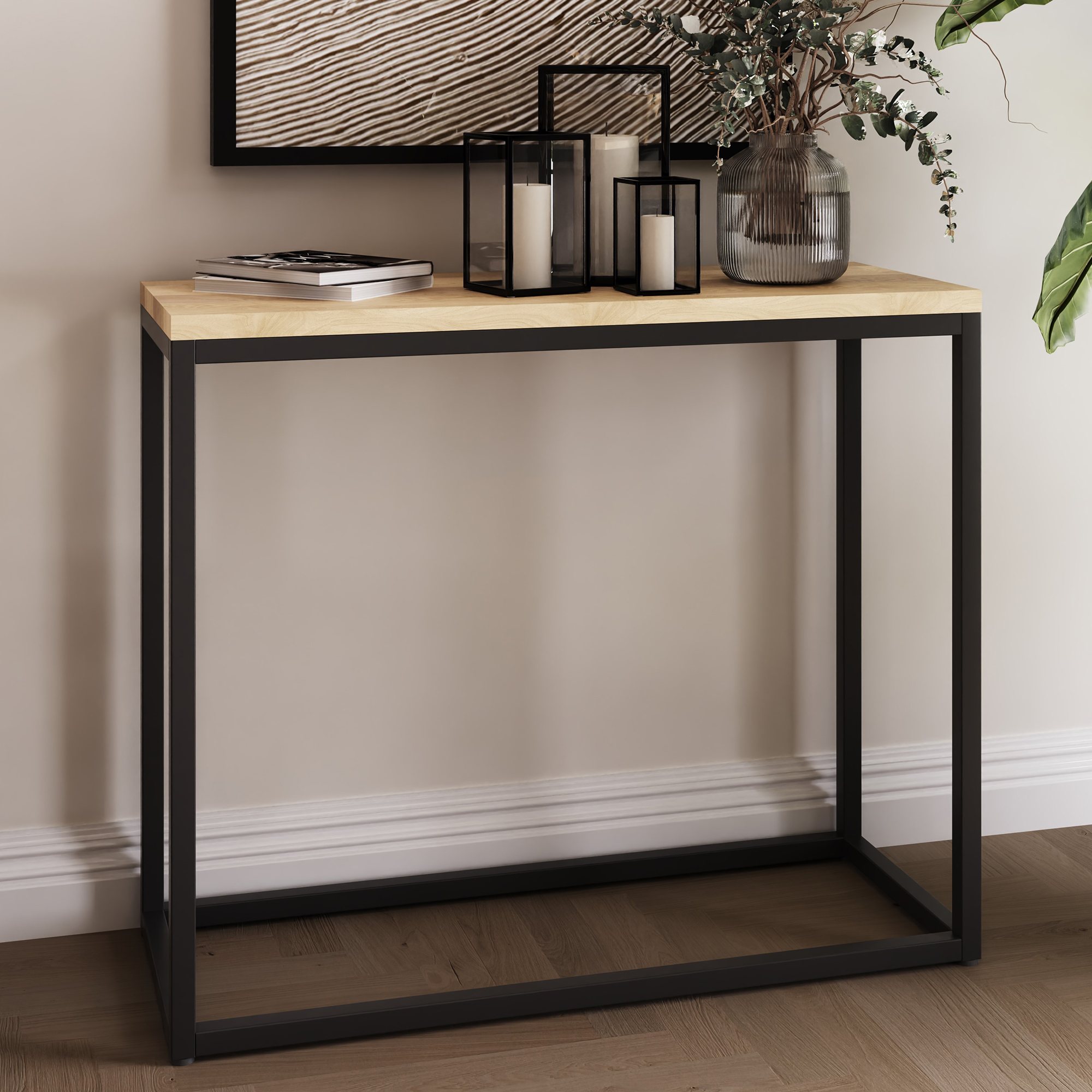 Bell Stocchero Mono Small Console Table Oak & Black Aldiss of Norf