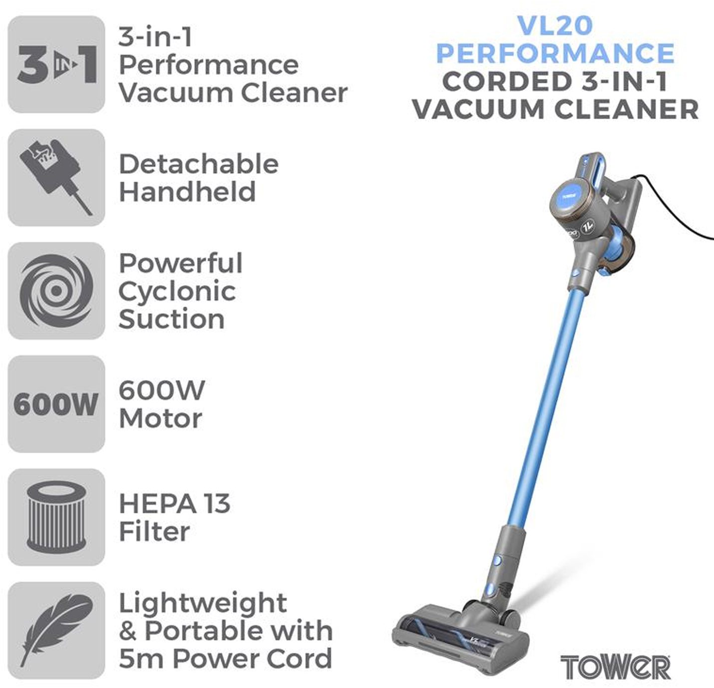 Tower Performance Corded Vacuum Cleaner Aldiss of Norfolk
