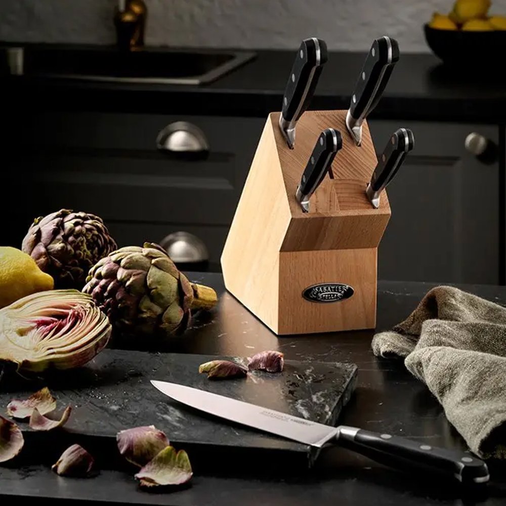 Stellar Sabatier 5 Piece Knife Block in Black Aldiss
