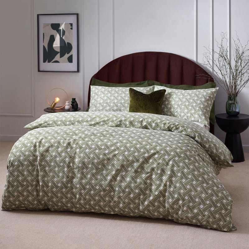 Hoem Alexa Olive Abstract Cotton Duvet Cover Set Aldiss