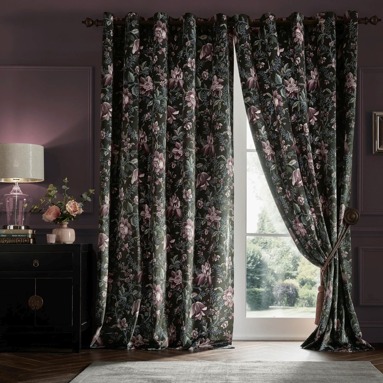 Laura Ashley | Edita's Charcoal Ready Made Curtains | Aldiss