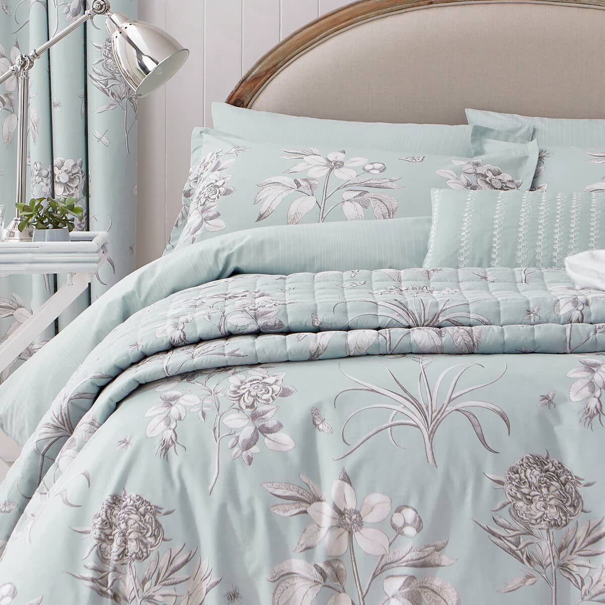 Sanderson Options Etchings & Roses Duck Egg Duvet Cover Aldiss of No