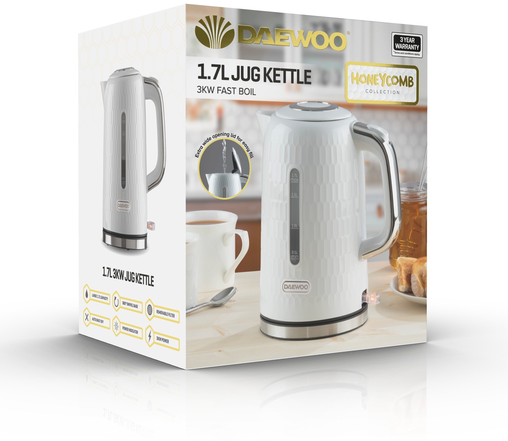 Daewoo 1.7L White Kettle Aldiss of Norfolk