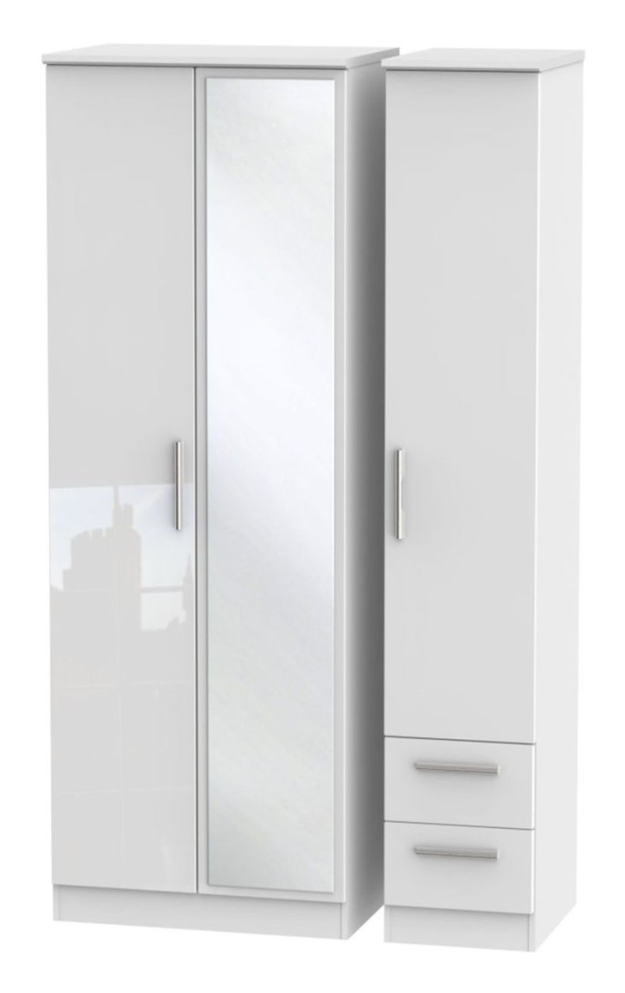 Kinglsey Tall Triple Mirrored Wardrobe with Drawer Aldiss