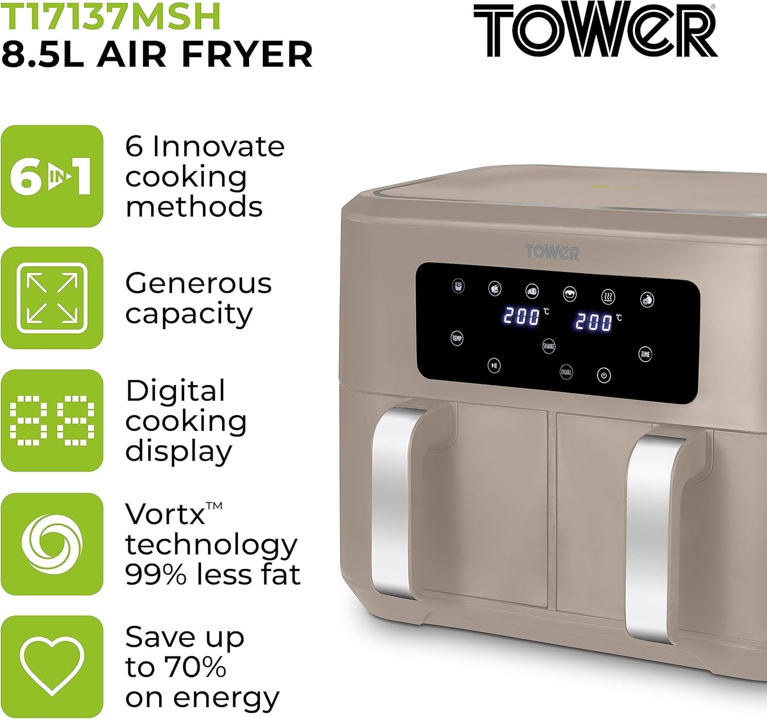 Tower Dual Basket Air Fry Latte Aldiss of Norfolk