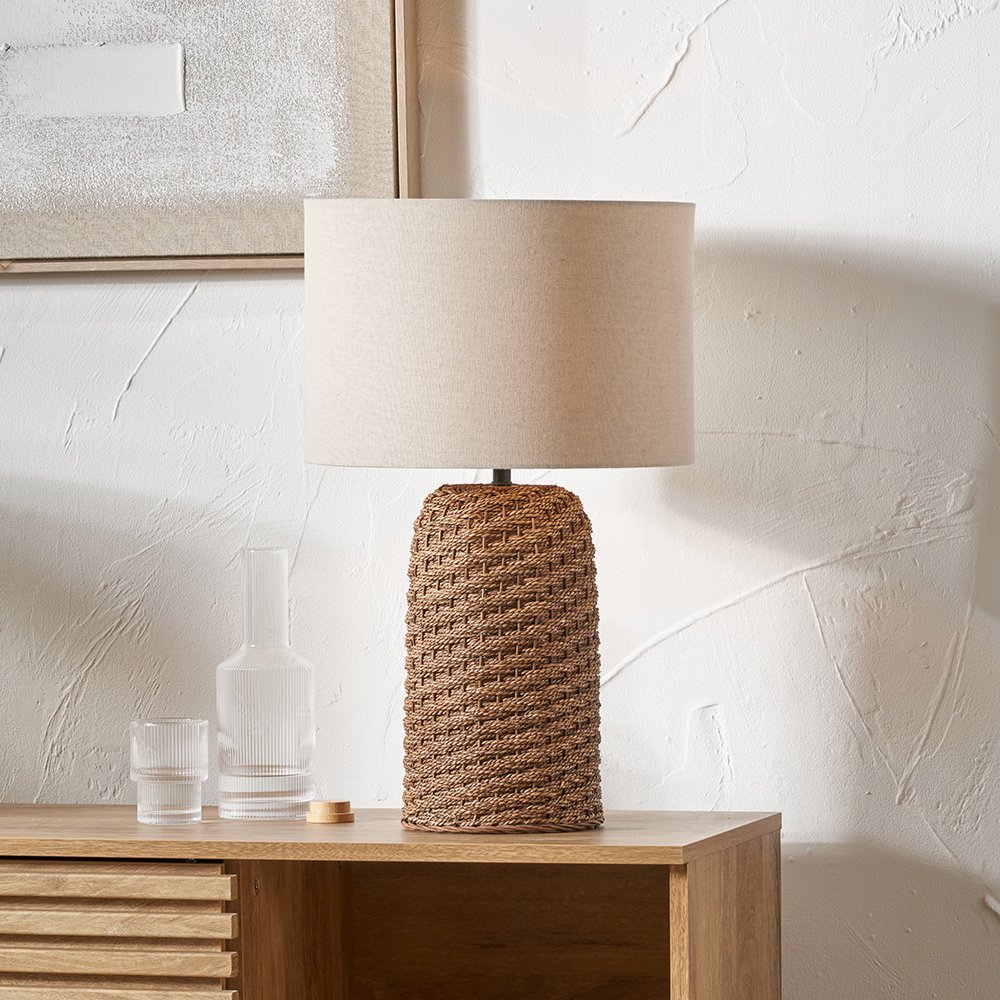 Pacific Andros Brown Woven Seagrass Table Lamp | Aldiss