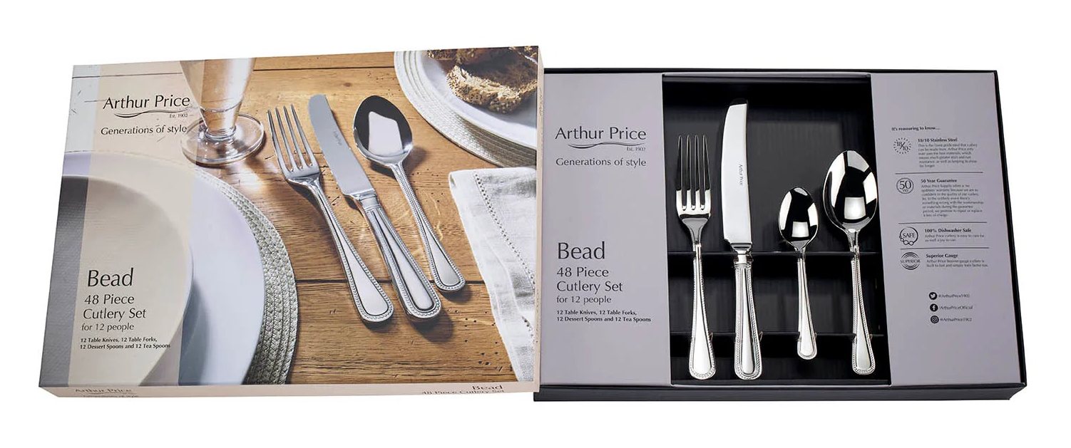 Arthur Price Bead 48 Piece Cutlery Set | Aldiss of Norfolk