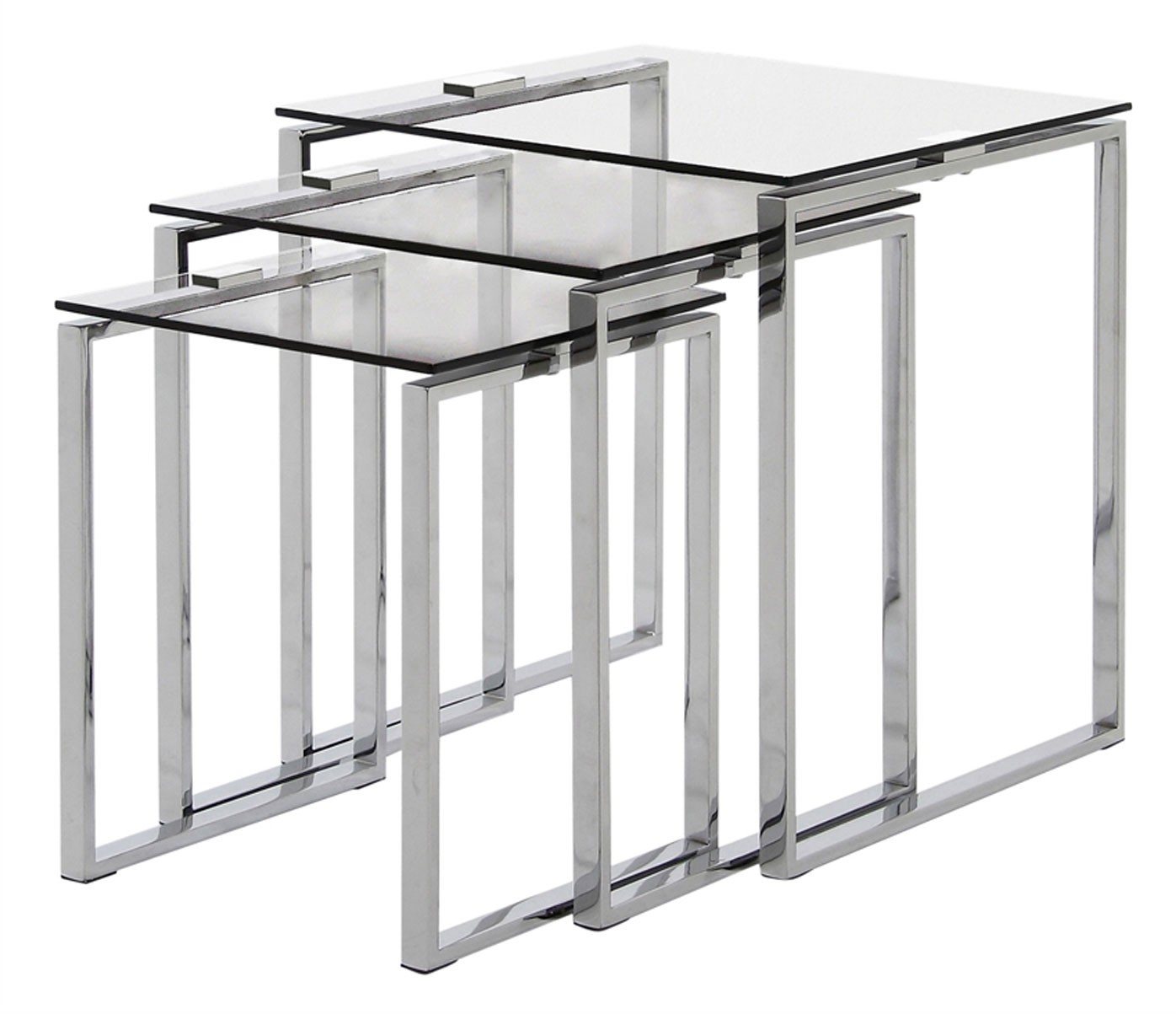 Katrine Nest Of Tables With Glass Tops & Chrome Frame Aldiss