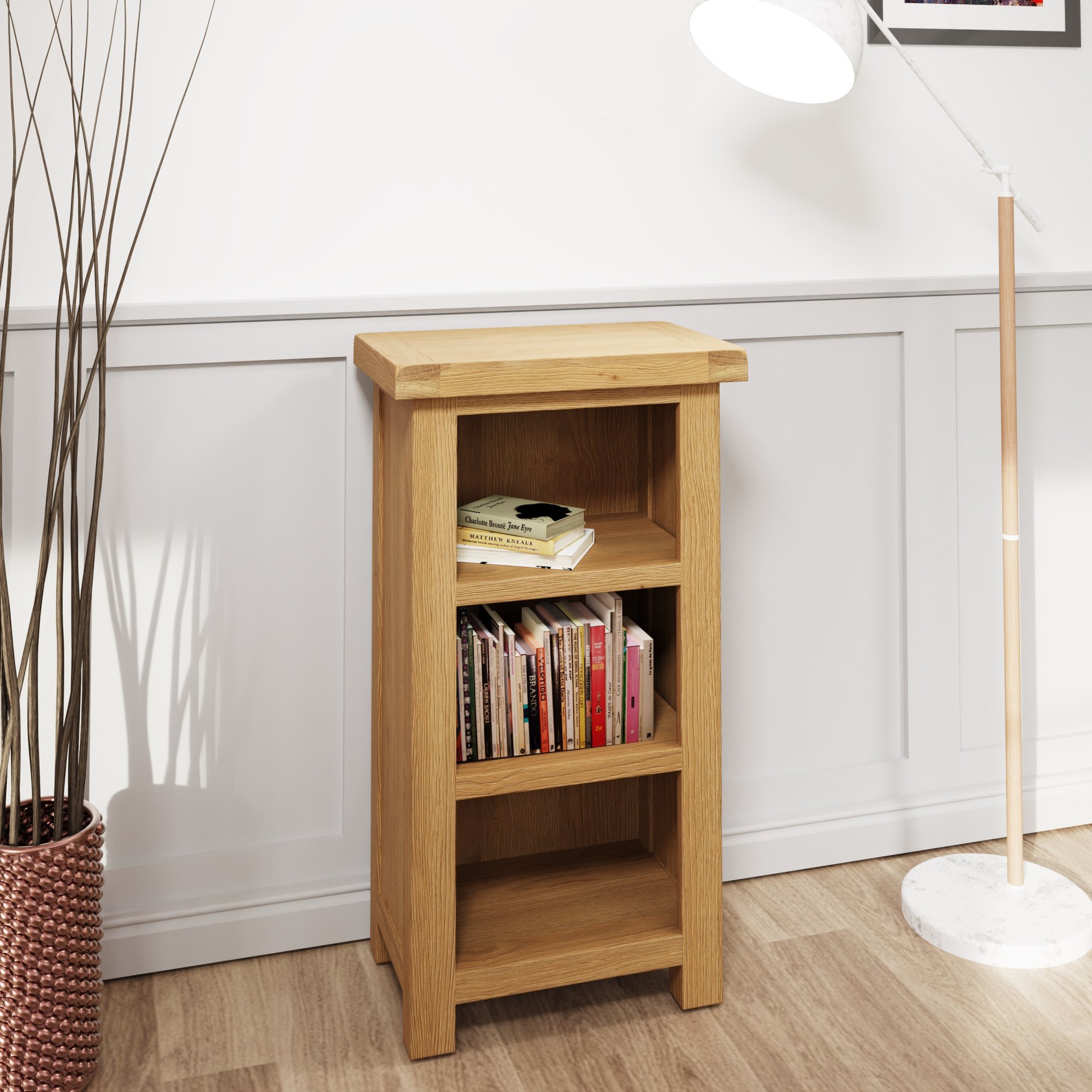 Norfolk Oak Narrow Bookcase Aldiss Oak Furniture