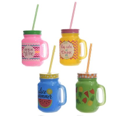 Drink Jar with Straw Assorted