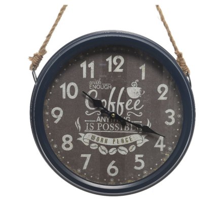 Iron Coffee Clock with Rope Hanger