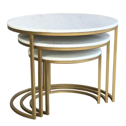 Cosmos Round Marble and Brass Cluster Table set of 3
