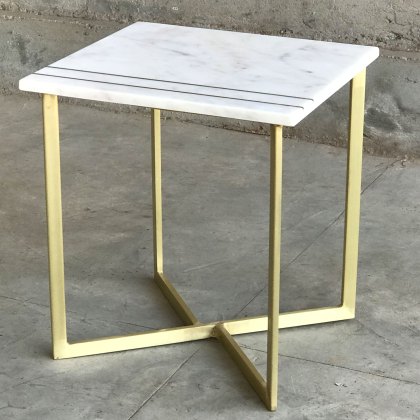 Lucien Square Marble & Brass Lamp Table