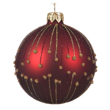 Glass Red Glitter Line Bauble
