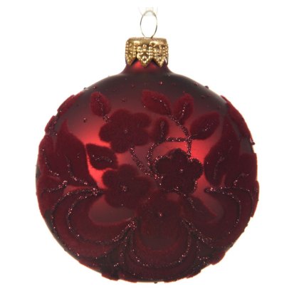 Glass Red Flock Bauble
