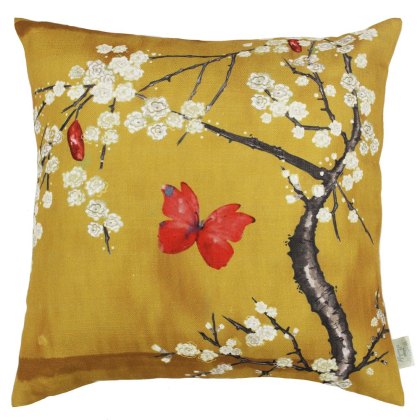 The Chateau Blossom & Butterfly Ochre Cushion
