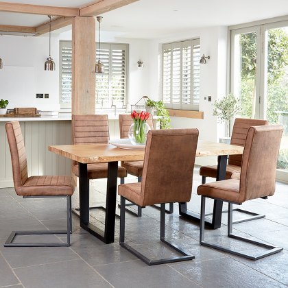 Loft 1.8m Dining Table With 4 Chairs - Metal Leg - Waxed Oak