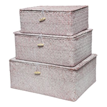 Pink Set of 3 Seagrass Storage Boxes