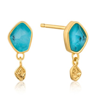 Turquoise Gold Drop Stud Earrings