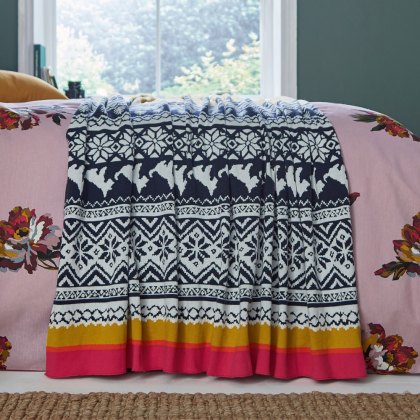 Joules Heritage Peony Knitted Gold Throw