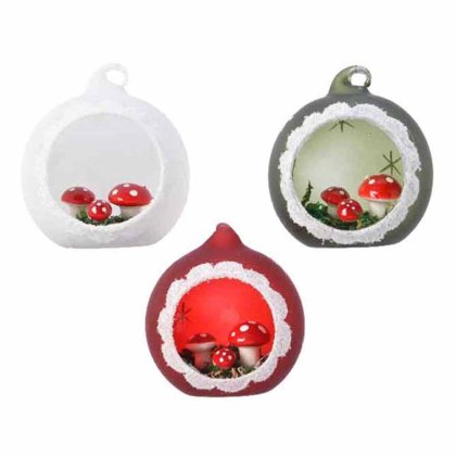 Glass Bauble with Mushroom Assorted